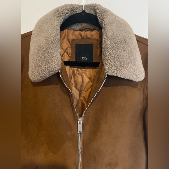 Suede Aviator Bomber Jacket with Sherpa Collar - Picture 2 of 3